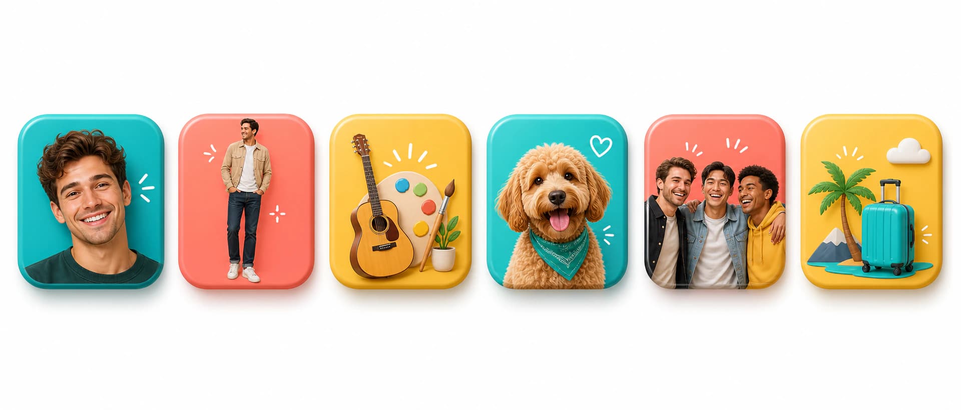 Friendly tips icon tiles for dating photo categories