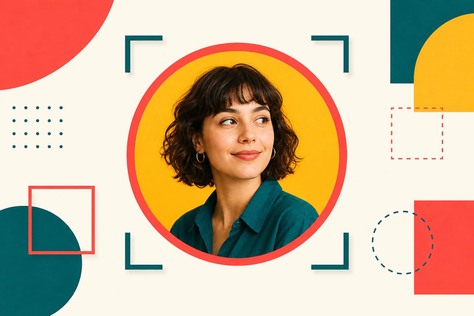Bold circular photo cropping frame with geometric crop shapes for profile photos