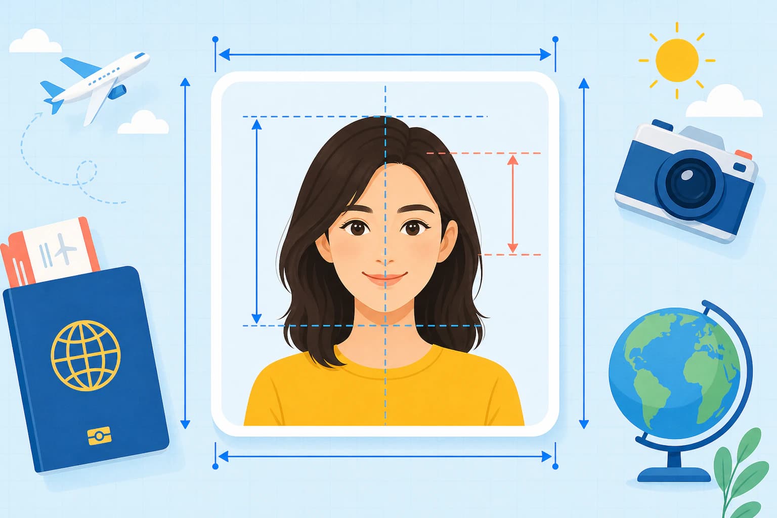 Passfoto-Maße: Diagramm für 2x2 Zoll und 35x45 mm biometrische Fotos